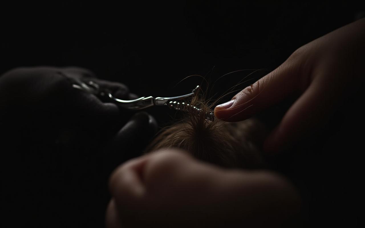 Gros plan sur les mains d'un barbier utilisant des ciseaux de précision